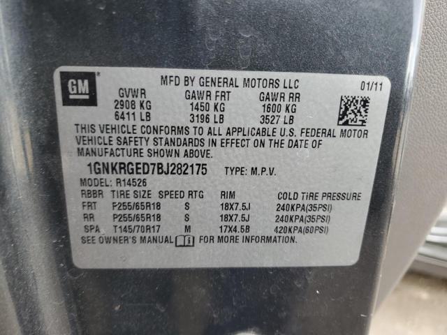 1GNKRGED7BJ282175 - 2011 CHEVROLET TRAVERSE LT 石墨色 照片 12