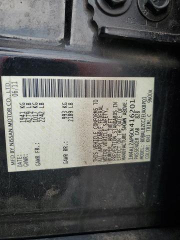 1N4AL2AP6CN416201 - 2012 NISSAN ALTIMA BASE 黑色 照片 12