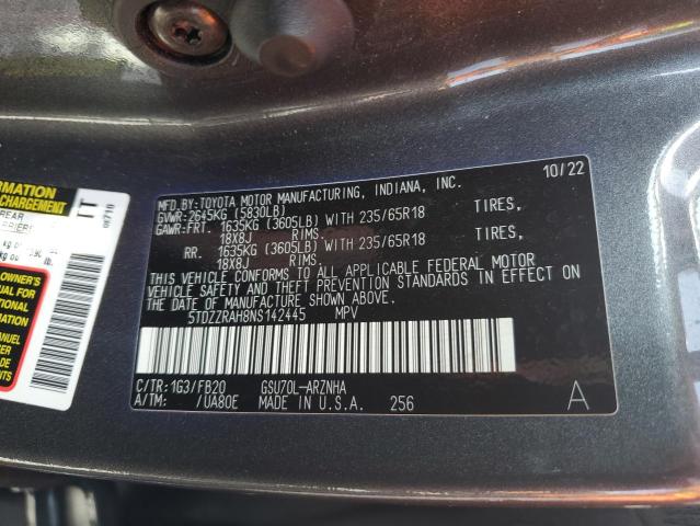 5TDZZRAH8NS142445 - 2022 TOYOTA HIGHLANDER L GRAY photo 14