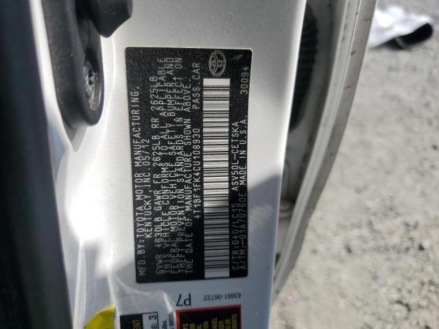 4T1BF1FK4CU108930 - 2012 TOYOTA CAMRY BASE WHITE photo 13