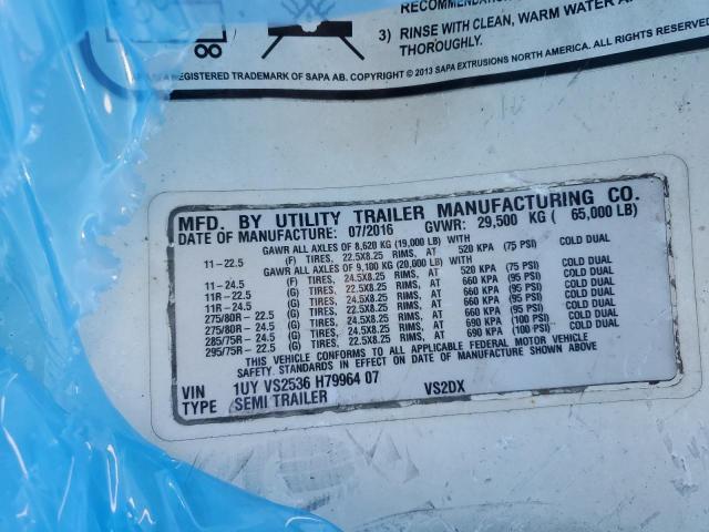 1UYVS2536H7996407 - 2017 UTILITY TRAILER Սպիտակ լուսանկար 10