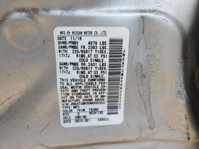 JN8AT2MV5HW005303 - 2017 NISSAN ROGUE S SILVER photo 14