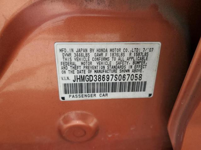 JHMGD38697S067058 - 2007 HONDA FIT S 橙色 照片 12