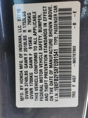 19XFB2F5XFE091541 - 2015 HONDA CIVIC LX GRAY photo 13