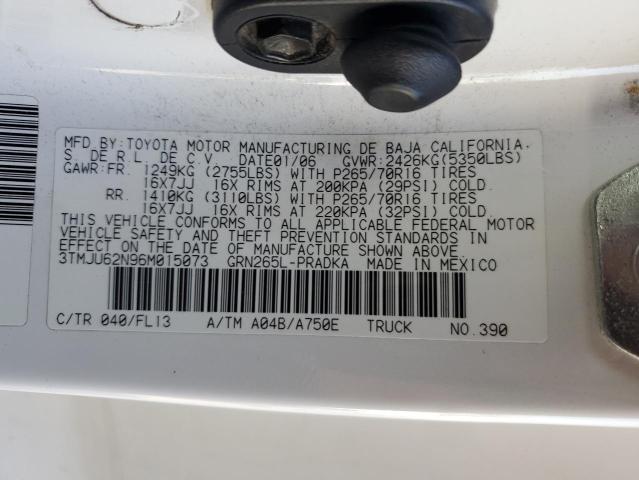 3TMJU62N96M015073 - 2006 TOYOTA TACOMA DOUBLE CAB PRERUNNER WHITE photo 12