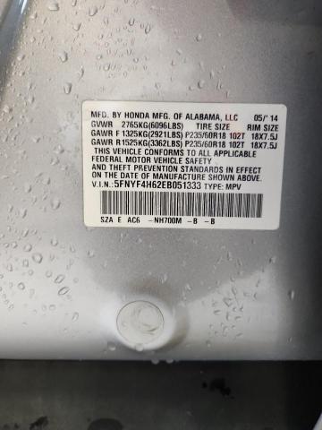 5FNYF4H62EB051333 - 2014 HONDA PILOT EXL 银色 照片 14