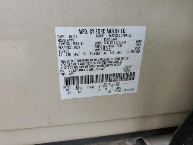 2LMTJ8LP2GBL86947 - 2016 LINCOLN MKX RESERVE Կրեմագույն լուսանկար 13