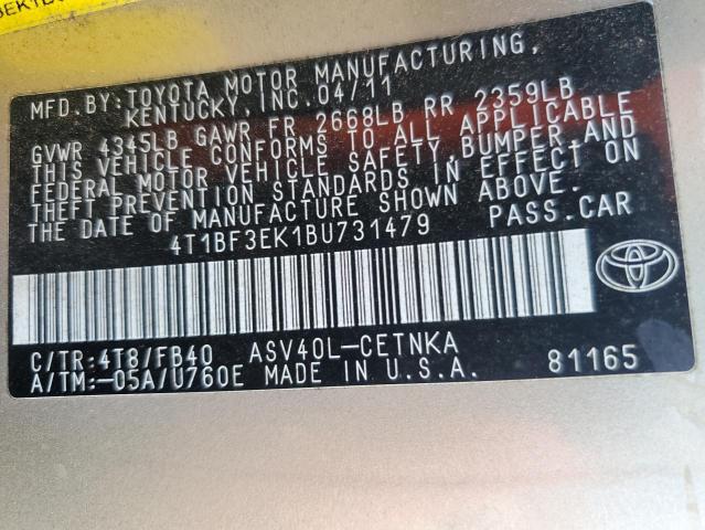 4T1BF3EK1BU731479 - 2011 TOYOTA CAMRY BASE GOLD photo 12