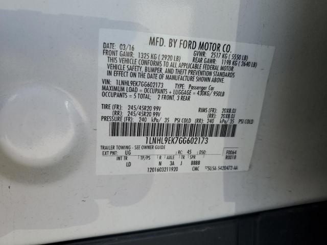 1LNHL9EK7GG602173 - 2016 LINCOLN MKS WHITE photo 12