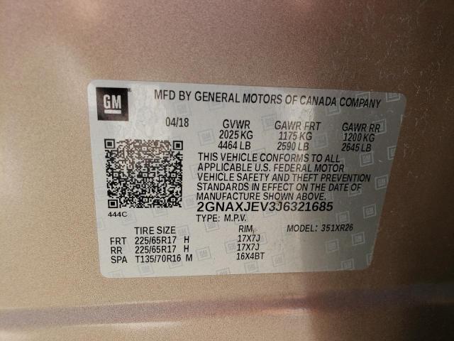 2GNAXJEV3J6321685 - 2018 CHEVROLET EQUINOX LT Kahverengi fotoğraf 13