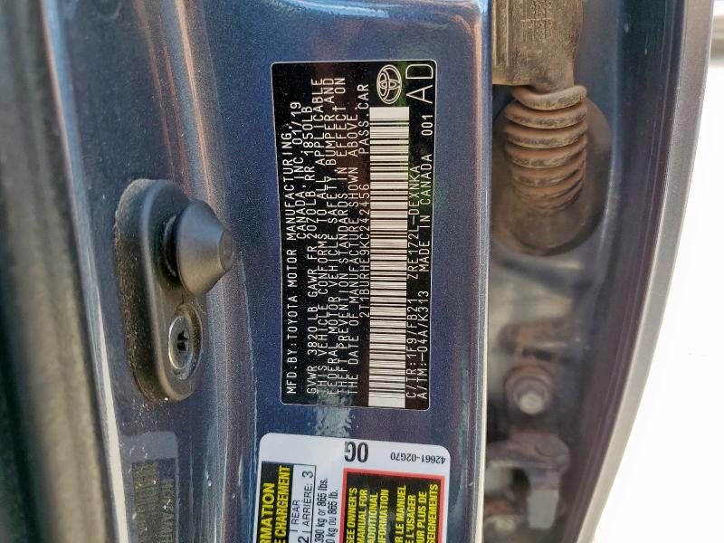 2T1BURHE9KC242456 - 2019 TOYOTA COROLLA L 灰色 照片 12