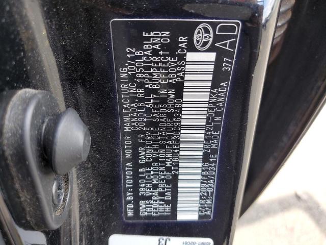 2T1BU4EE3DC963480 - 2013 TOYOTA COROLLA BASE Negro foto 12