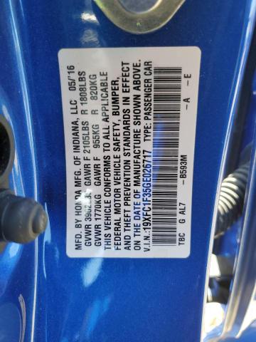 19XFC1F35GE026717 - 2016 HONDA CIVIC EX BLUE photo 12