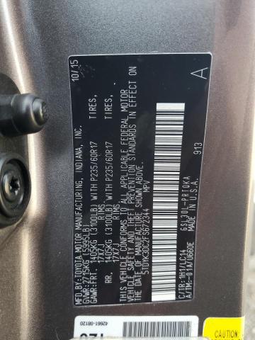 5TDYK3DC2FS672344 - 2015 TOYOTA SIENNA XLE GRAY photo 13