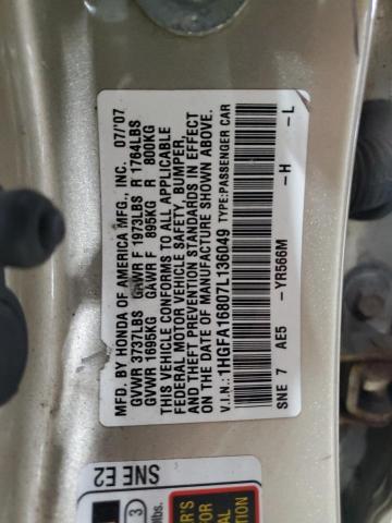 1HGFA16807L136049 - 2007 HONDA CIVIC EX GOLD photo 13