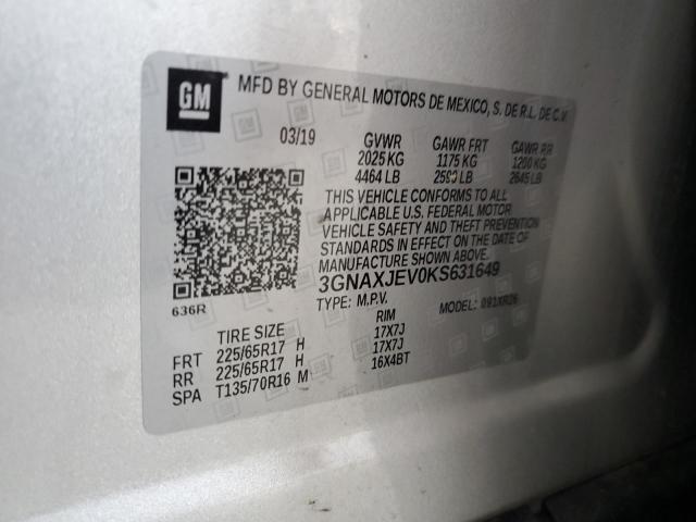 3GNAXJEV0KS631649 - 2019 CHEVROLET EQUINOX LT 银色 照片 13