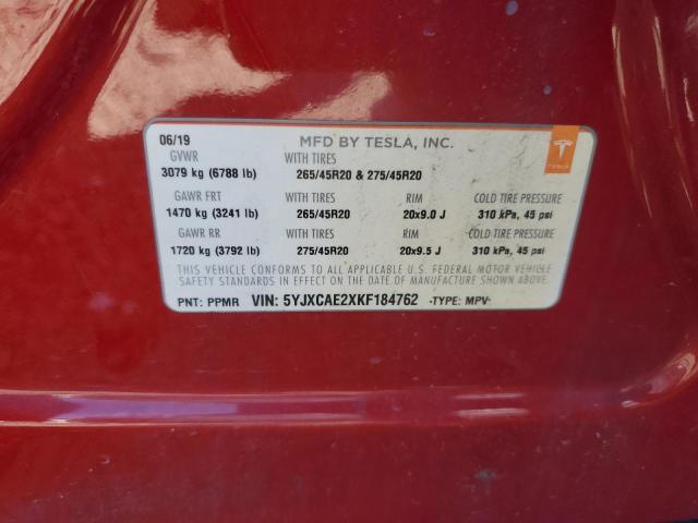 5YJXCAE2XKF184762 - 2019 TESLA MODEL X წითელი ფოტო 13