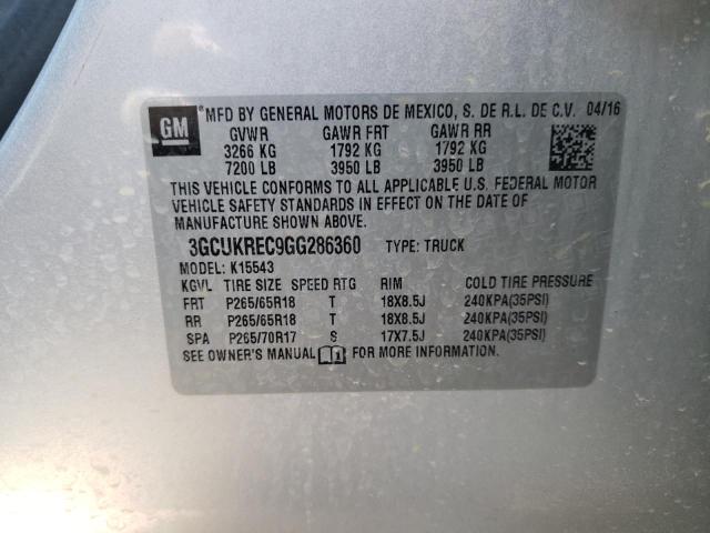 3GCUKREC9GG286360 - 2016 CHEVROLET 1500 K1500 LT SILVER photo 12