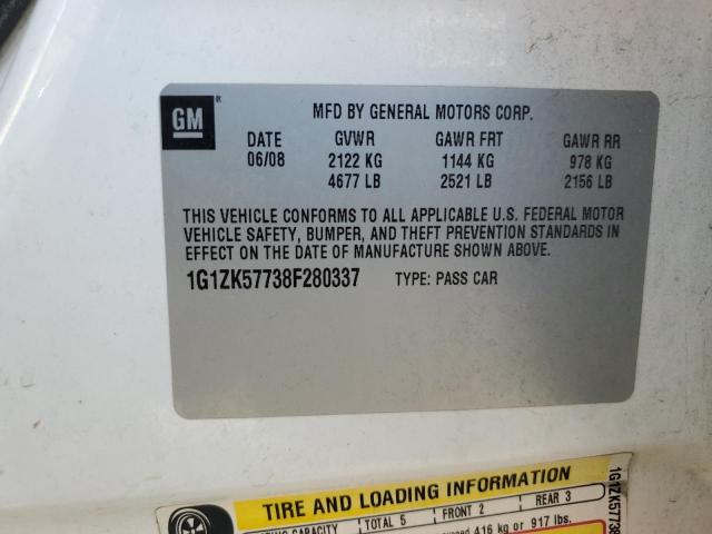 1G1ZK57738F280337 - 2008 CHEVROLET MALIBU LTZ თეთრი ფოტო 12