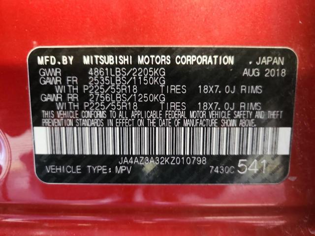 JA4AZ3A32KZ010798 - 2019 MITSUBISHI OUTLANDER SE მუქწითელი ფოტო 14