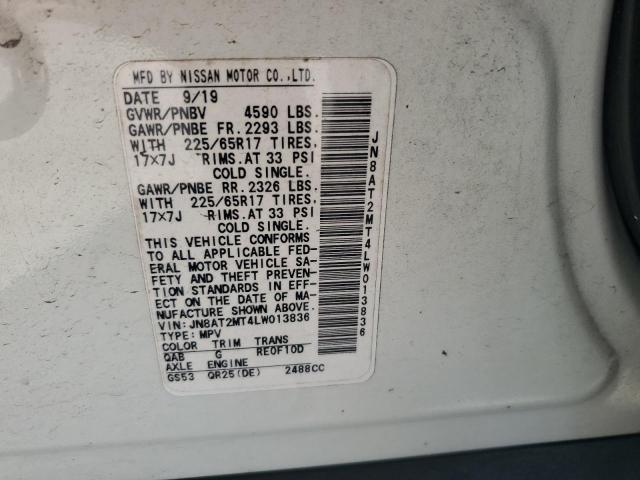 JN8AT2MT4LW013836 - 2020 NISSAN ROGUE S WHITE photo 13