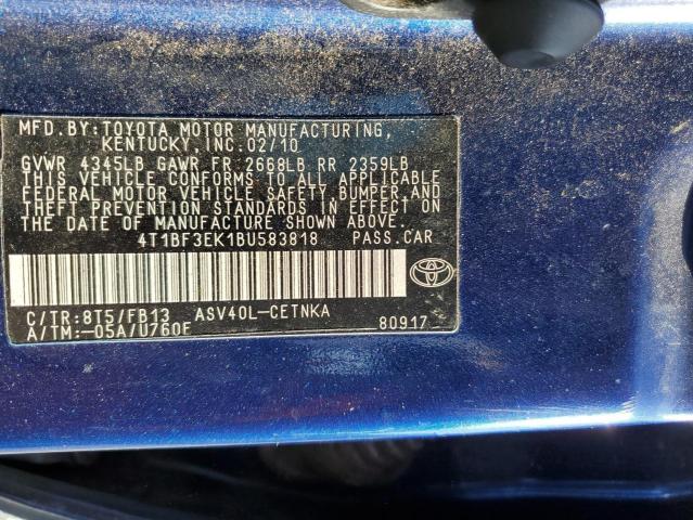 4T1BF3EK1BU583818 - 2011 TOYOTA CAMRY BASE BLUE photo 13