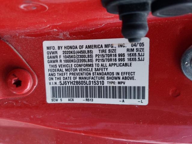 5J6YH28605L015310 - 2005 HONDA ELEMENT EX RED photo 12