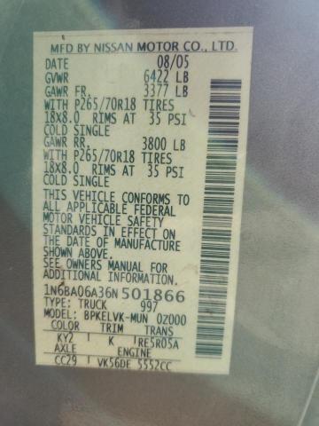 1N6BA06A36N501866 - 2006 NISSAN TITAN XE 灰色 照片 12