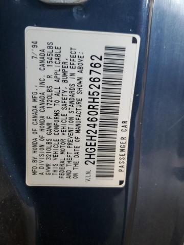 2HGEH2460RH526762 - 1994 HONDA CIVIC DX ლურჯი ფოტო 12