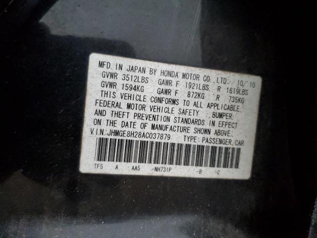JHMGE8H28AC037879 - 2010 HONDA FIT BLACK photo 12