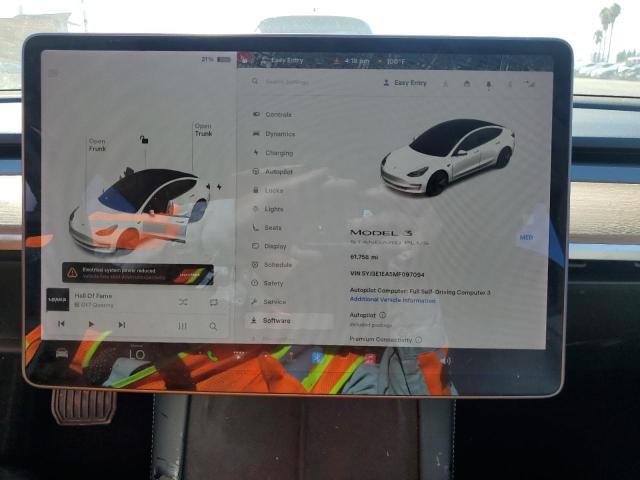 5YJ3E1EA5MF097094 - 2021 TESLA MODEL 3 白色 照片 9