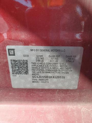 1G1JD5SB1K4129535 - 2019 CHEVROLET SONIC LT Qırmızı foto 12