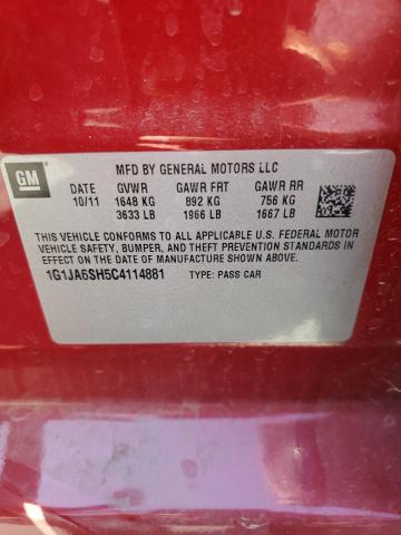 1G1JA6SH5C4114881 - 2012 CHEVROLET SONIC LS 勃艮第红 照片 12