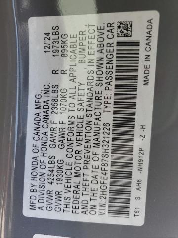 2HGFE4F87SH321226 - 2025 HONDA CIVIC SPORT GRAY photo 13