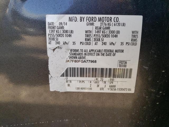 1FM5K7F80FGA77968 - 2015 FORD EXPLORER LIMITED GRAY photo 14