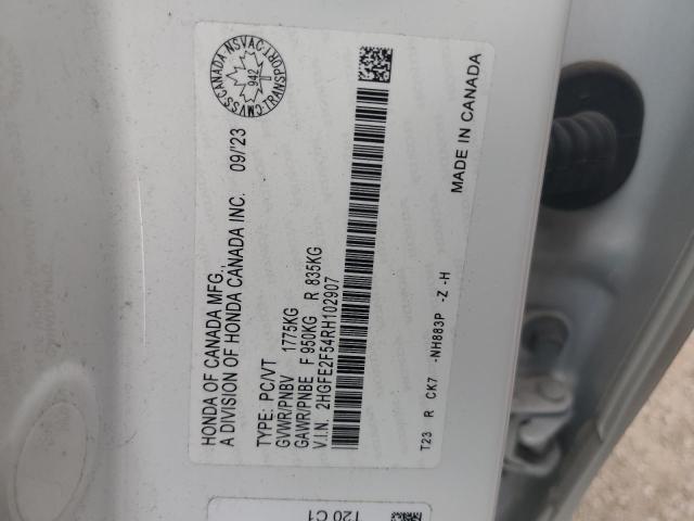 2HGFE2F54RH102907 - 2024 HONDA CIVIC SPORT თეთრი ფოტო 13