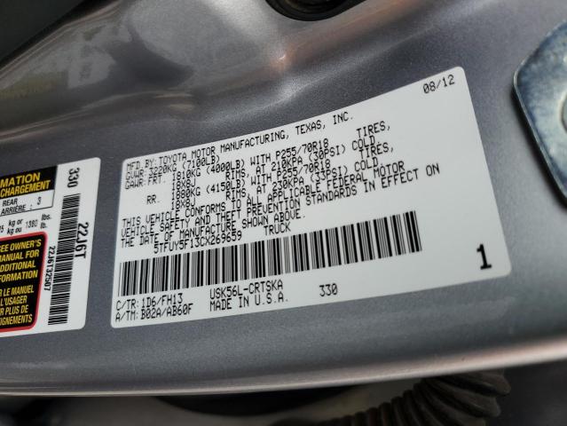 5TFUY5F13CX269659 - 2012 TOYOTA TUNDRA DOUBLE CAB SR5 SILVER photo 12