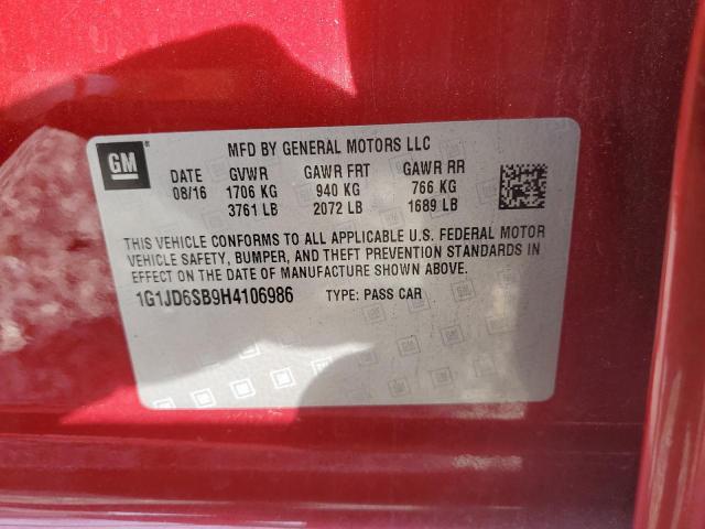 1G1JD6SB9H4106986 - 2017 CHEVROLET SONIC LT BURGUNDY photo 14