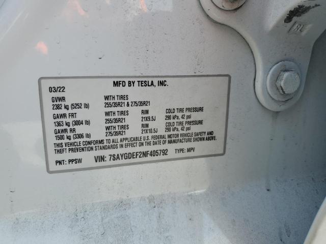 7SAYGDEF2NF405792 - 2022 TESLA MODEL Y Blanco foto 12