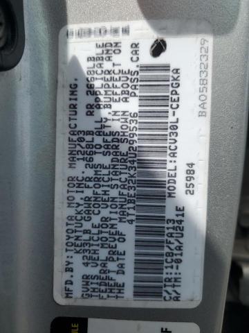 4T1BE32K34U299536 - 2004 TOYOTA CAMRY LE SILVER photo 12