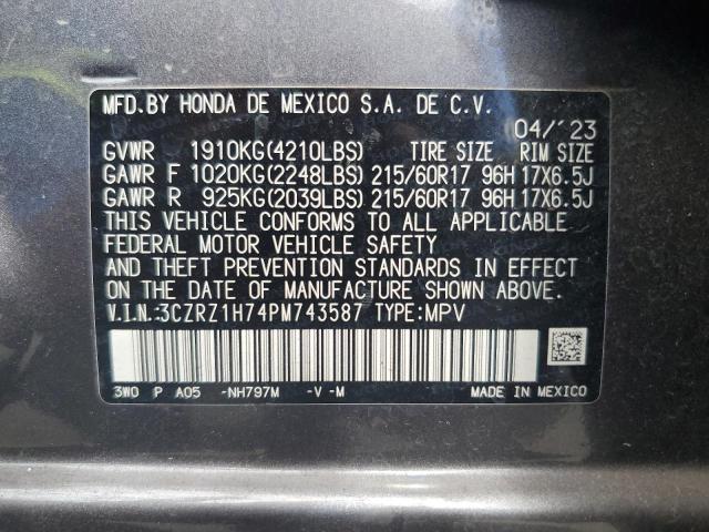 3CZRZ1H74PM743587 - 2023 HONDA HR-V EXL GRAY photo 13