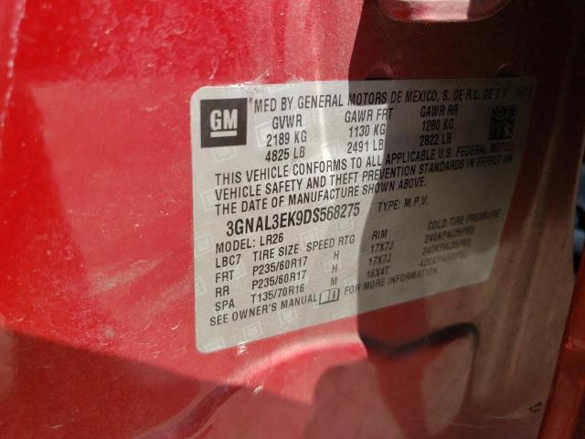 3GNAL3EK9DS568275 - 2013 CHEVROLET CAPTIVA LT წითელი ფოტო 13