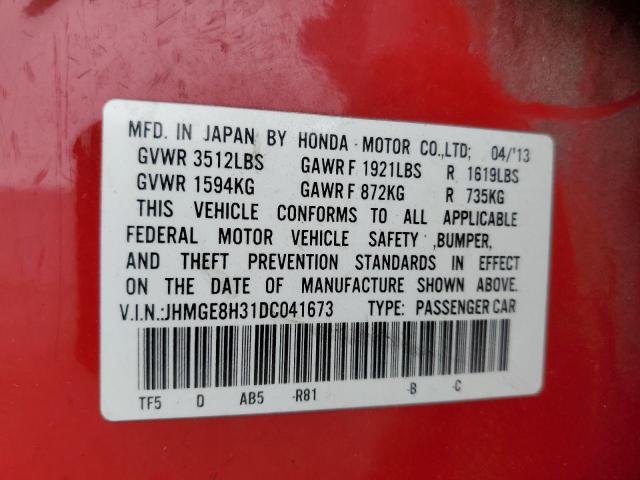 JHMGE8H31DC041673 - 2013 HONDA FIT წითელი ფოტო 13