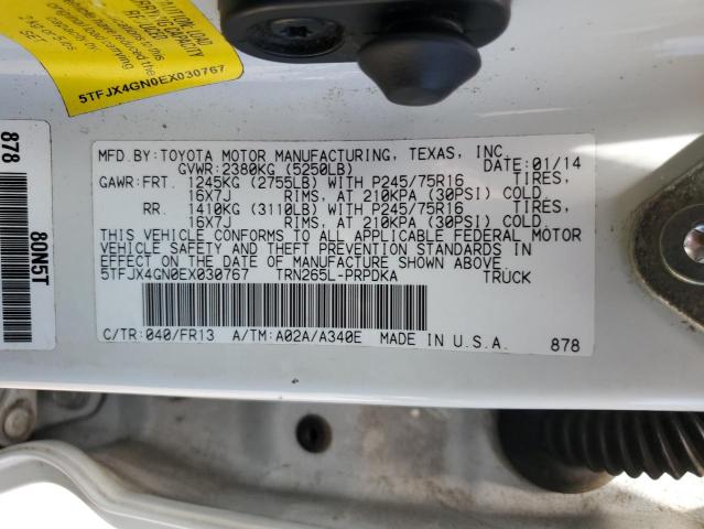 5TFJX4GN0EX030767 - 2014 TOYOTA TACOMA DOUBLE CAB WHITE photo 12