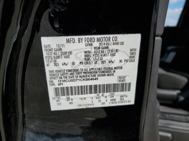1FMCU0D71CKB64645 - 2012 FORD ESCAPE XLT BLACK photo 13