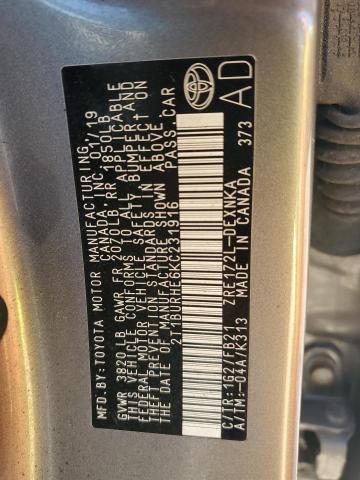 2T1BURHE6KC231916 - 2019 TOYOTA COROLLA L CHARCOAL photo 12