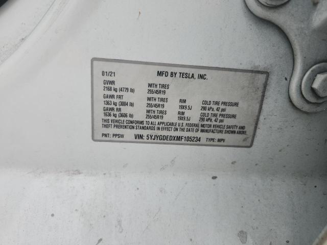 5YJYGDEDXMF105234 - 2021 TESLA MODEL Y Ağ foto 12