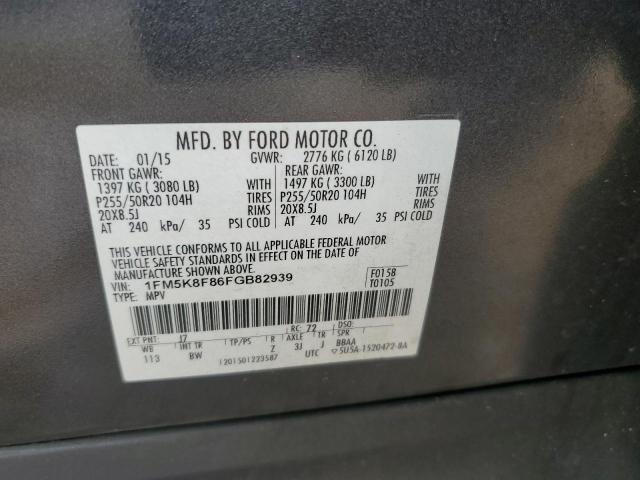 1FM5K8F86FGB82939 - 2015 FORD EXPLORER LIMITED GRAY photo 13
