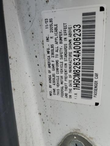 1HGCM82634A006233 - 2004 HONDA ACCORD EX WHITE photo 12