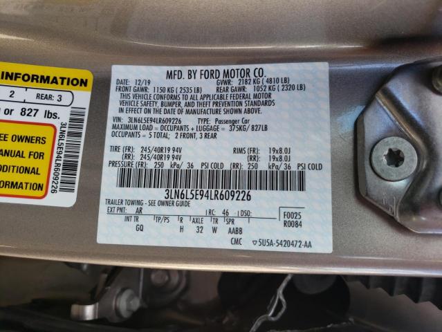 3LN6L5E94LR609226 - 2020 LINCOLN MKZ RESERVE ნაცრისფერი ფოტო 12